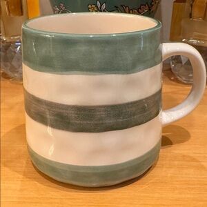 Anthropologie Green and White Striped Mug